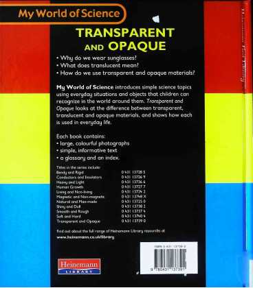 Transparent and Opaque (My World of Science) Back Cover