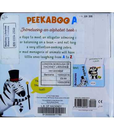 Peekaboo A to Z: An alphabet book with bite! Back Cover