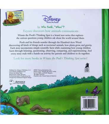 Who Said, "Whoo"? (Winnie the Pooh) Back Cover