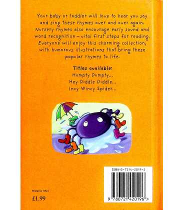 Incy Wincy Spider and Other Nursery Rhymes   Back Cover