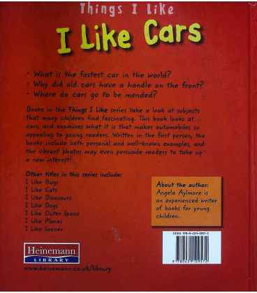 I Like Cars (Things I Like) Back Cover